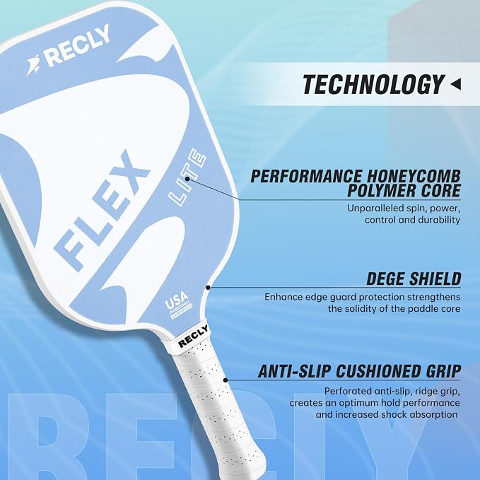Recly Pickleball Paddles, Carbon Fiber Pickleball Paddle with UV Printed Finish & Sure-Grip Elongated Handle 14MM,USAPA Approved for Beginner and Professional Players