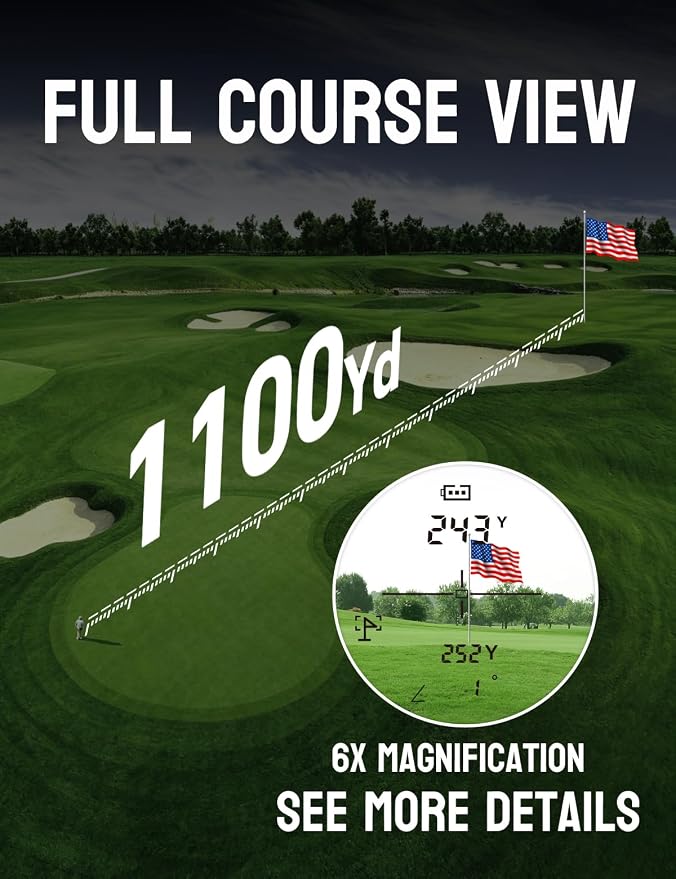 Golf Rangefinder with Slope & Magnetic, 1100 Yards Range Finder for Golf, Flag Locking Vibration, 6-6.5X Magnification,Type-C Rechargeable, Yards/Meters