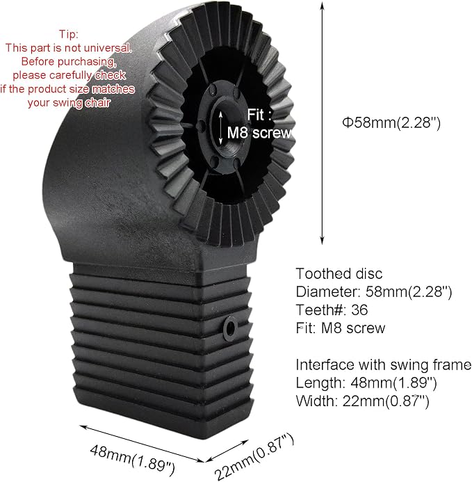 Frame Mounted Connector for Mainstays Oversized Double Zero Gravity Swing, 2.28" Gear with 36 Teeth(1PCS/CTN)
