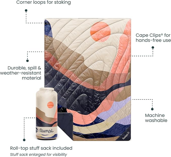 Rumpl Original Puffy 1-Person Blanket for Camping and Outdoors, Valley Dawn
