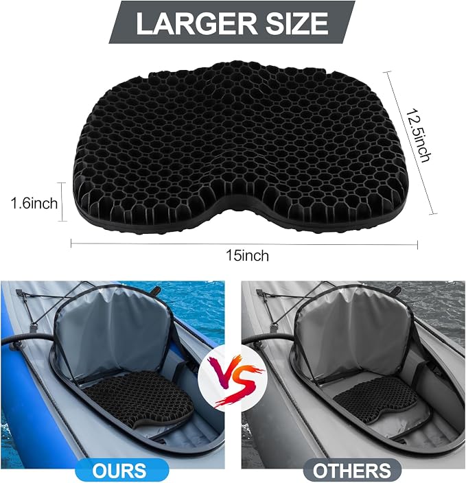 Anti-Slip Kayak Seat Cushion, Waterproof Thicken Gel Kayak Seat Pad with Non-Slip Cover, Canoe Seat Cushion Kayak Accessories Kayak Canoe Boat Equipment