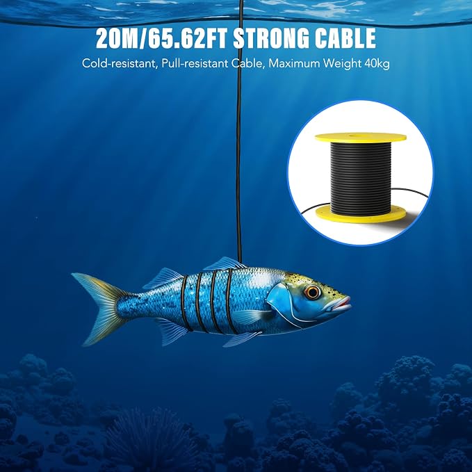 Underwater Fishing Camera, 7 Inch LCD Monitor Portable Fish Finder Waterproof 1000TVL Fishing Camera Waterproof IP68 with 65.62ft Cable for Lake, Boat, Ice Fishing (Cable20M)