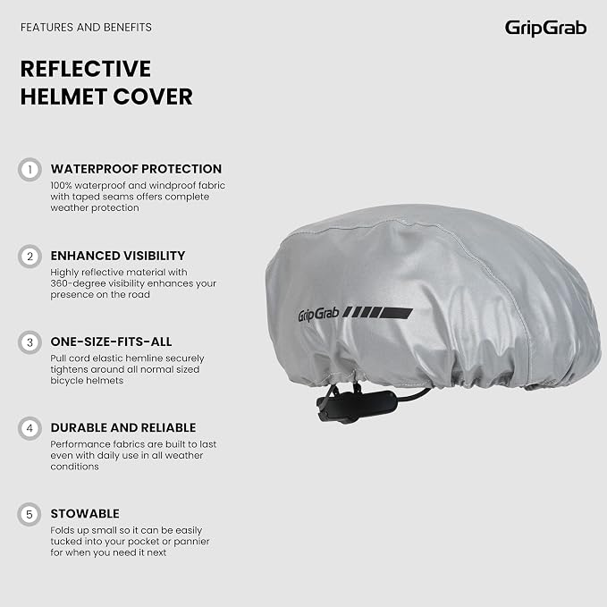 GripGrab Bicycle Helmet Cover Waterproof High Visibility Reflective Cycling Rain Cover Rainproof Windproof Adjustable