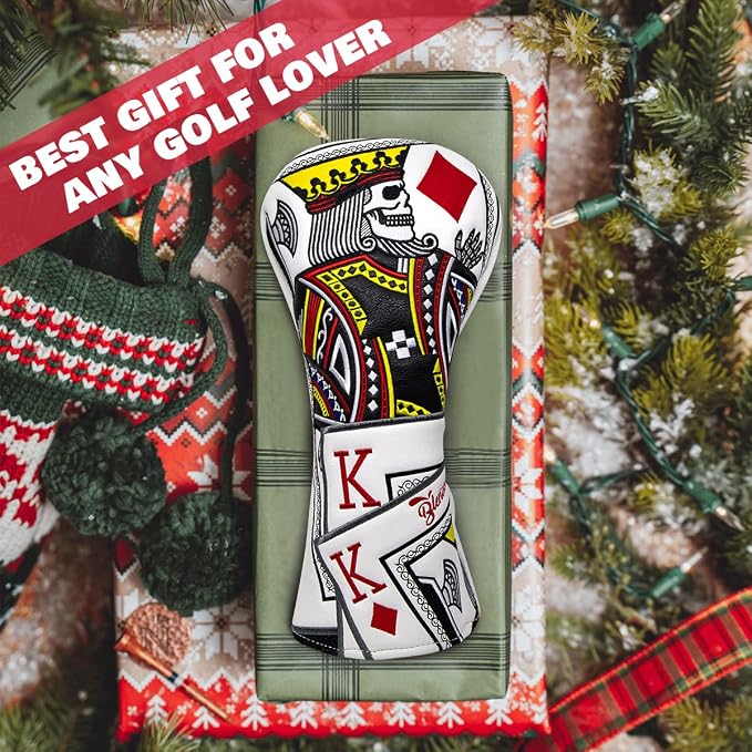 Golf Club Covers Poker Diamond King Driver Cover Fariway Wood Headcover 3 Hybrid Head Covers Blade Putter Cover Mallet Putter Haedcovers with Magnetic Closure for Most Brand