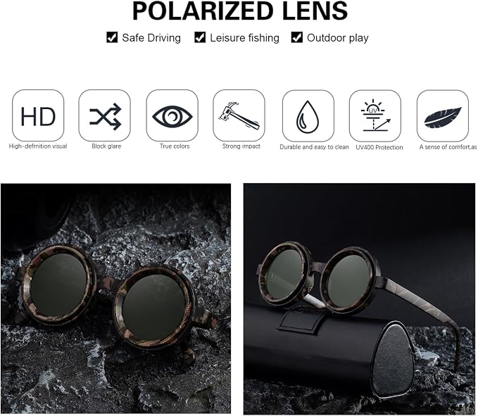Polarized Adjustable Sunglasses HD Retro Round Glasses with ND Filter Lenses for Fishing/Street Photography Men Women
