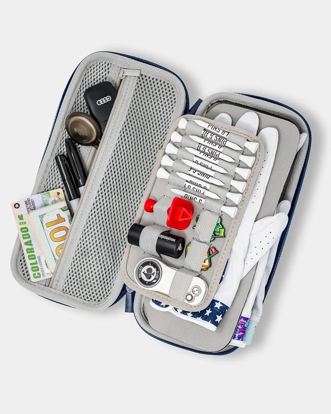 Pins & Aces Glove and Accessory Caddie - Your All-in-One Solution for Organizing and Carrying Essential Golf Accessories On The Course (Navy)