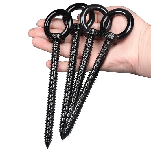 OHIYO 6.3 Inch Heavy Duty Eye Hooks M10 Self Tapping Eyelet Screw Load Capacity 850 LBS Heavy Duty Screw in Eye Hooks for Hammock Stand, Swing Chair, Yoga, Heavy Indoor & Outdoor Uses (Black)
