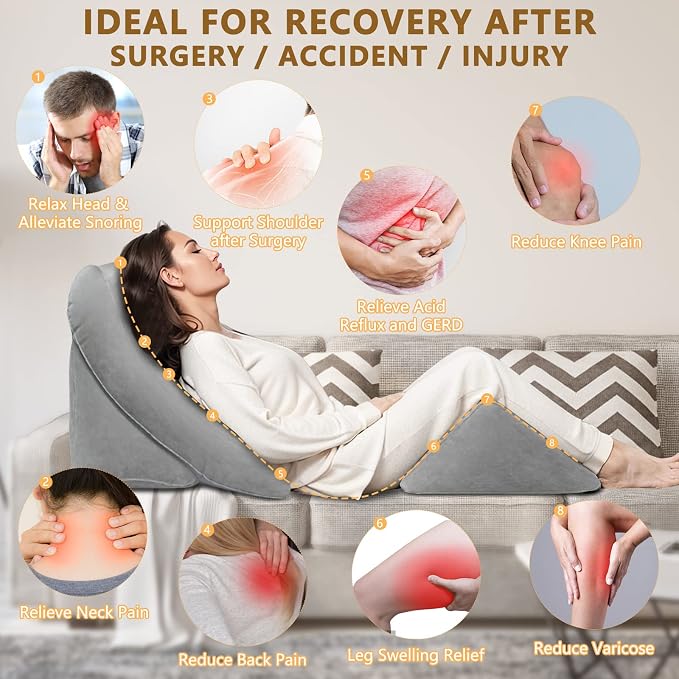 EKEPE Inflatable Wedge Pillow Set for Sleeping, Bed Wedge Pillow Set for Travel, Post Surgery Wedge Pillow for After Surgery, Knee & Back Pain, Acid Reflux, GERD, Anti Snoring and Heartburn