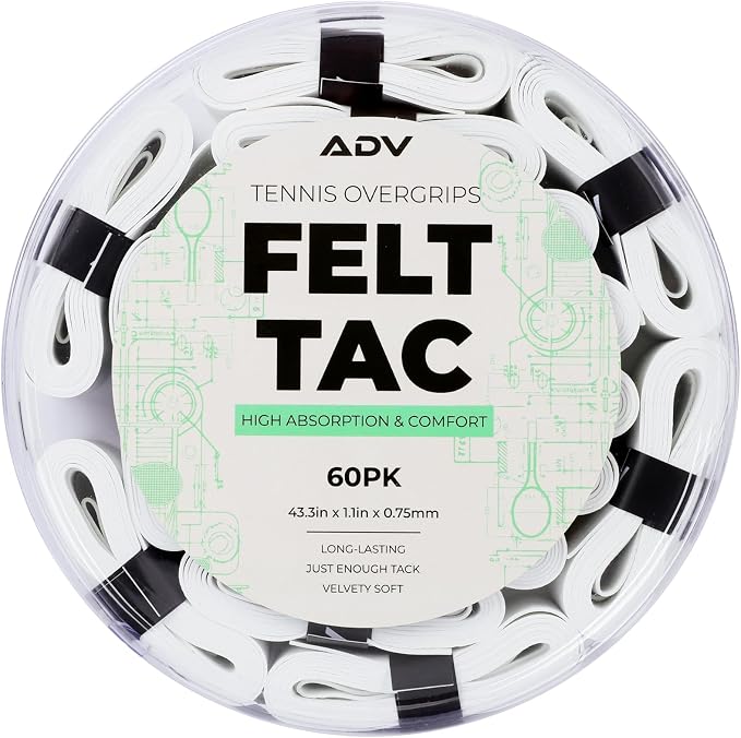 ADV Dry Tennis Overgrip Tape - 3, 6, 12, 30, 60 Pack - FeltTac Tennis Racket Grip Tape - Ultra Absorbent Tennis Grip Tape - Comfort Tennis Racket Grips - Tennis Grips Overgrip