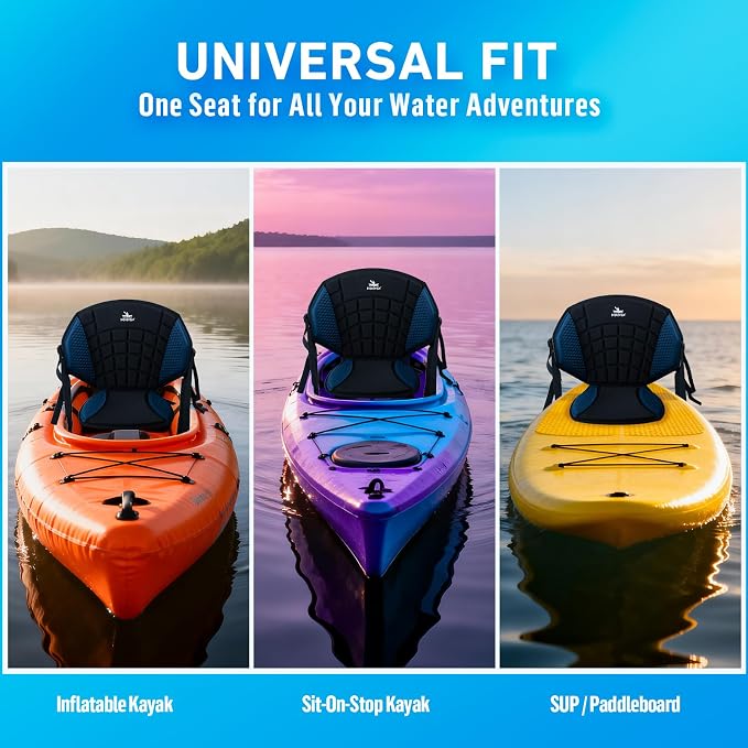 Upgraded Kayak Seat with Back Support & Enhanced Side Support, Universal Folding Paddle Board Seat for Inflatable Kayak, Canoe, SUP, Fishing Boat