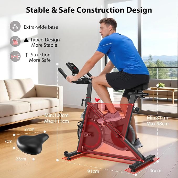 Exercise Bike, Wenoker Magnetic Stationary Bike for Home App Sync Indoor Bike with Adjustable Seat and Handlebar, Transport Wheels and Fitness Courses for Weight Loss