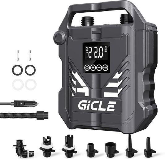 GICLE Paddle Board Pump Electric Portable with 12V DC Car Connector,22PSI Electric SUP Pump for Inflatebles Paddleboard,Bed,Mattress with Dual Stage Inflation and Boat Accessories