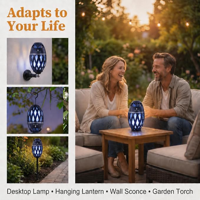 ANERIMST for Dad, Outdoor Bluetooth Speakers with LED Torch Light – Wireless & Waterproof Speaker for Garden, Patio, 360° Sound, 24-Hour Playtime for Men (Blue Light)