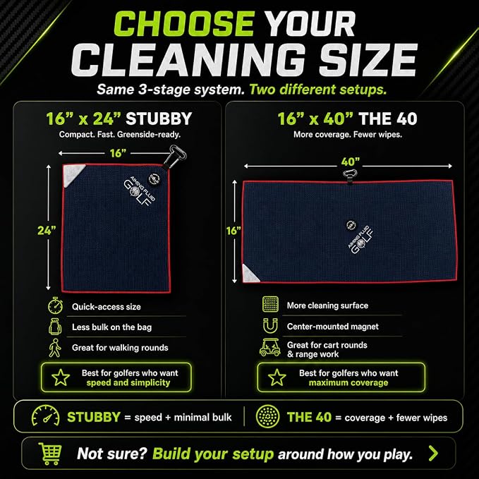 Magnetic 3-Stage Cleaning System Golf Towel - Microfiber Rag with Magnet for Golfcart Bags for Men and Women Golfers Accessories (Limited Edition Birdie Blue, 16" x 24" Stubby)