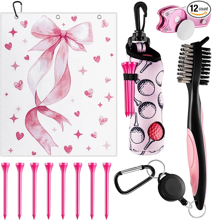 Liliful 12 Pcs Golf Accessories Kit, Include Golf Ball Bag with Hook Towel Tees Magnetic Ball Marker Divot Tool Cleaner Brush for Women Man Gifts