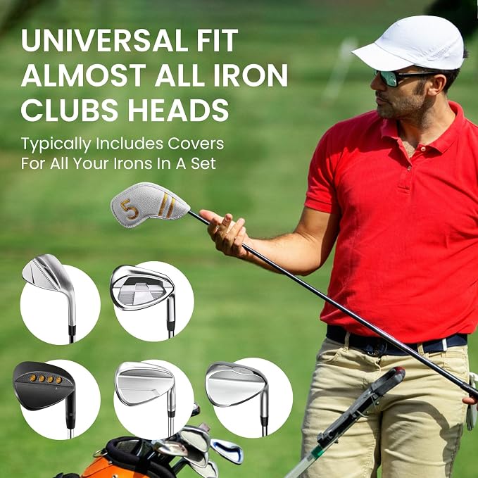 FINGER TEN Magnetic Golf Club Head Covers Value 9 Pack for Iron and Wedge, Premium PU Leather with Double-Sided Colorful Embroidery Label, Stylish Black Covers for Strong Protection