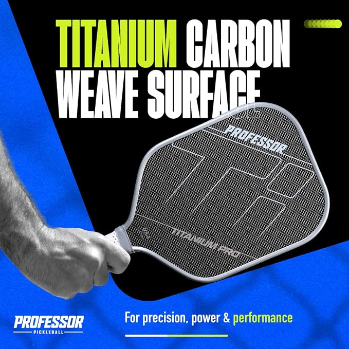 Professor PhD Raw Carbon Fiber Premium Pickleball Paddle Racket - USA Pickleball Approved - Honeycomb Core - Power & Control
