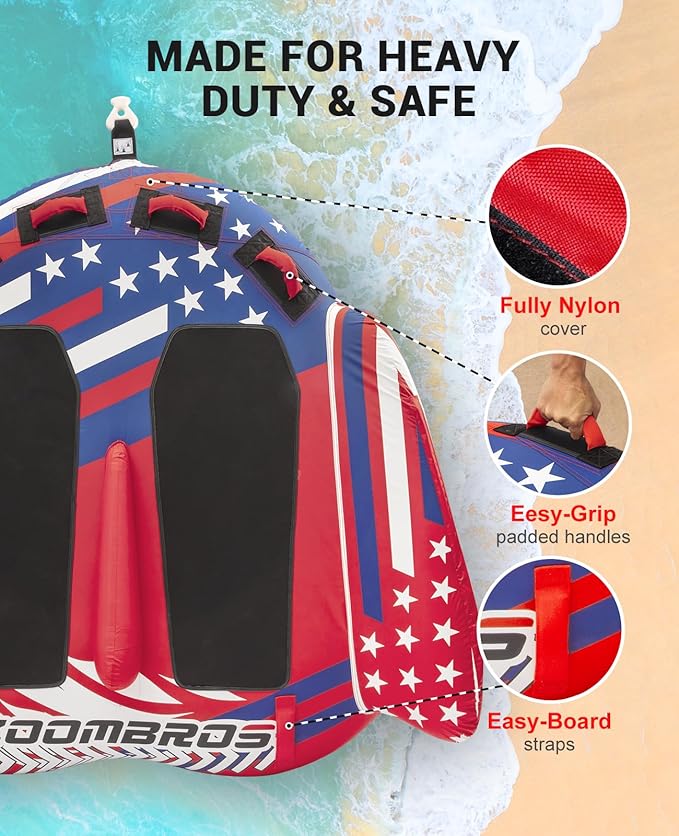 ZOOMBROS Towable Tubes for Boating 2-3 Person, Water Tubes for Boats to Pull, Safety Inflatable Boat Tubes and Towables, Water Sport Towables with Drainage, Quick Connector and Wings