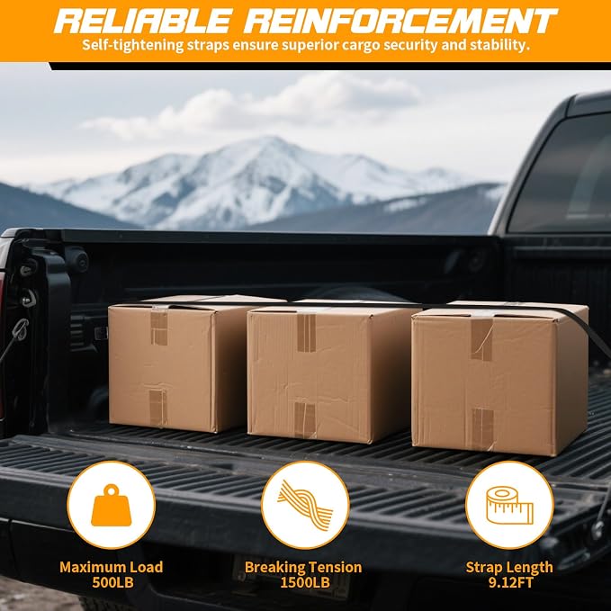 Hifybaty Retractable Ratchet Straps Compatible with 2022-2025 Ford Maverick Retracting Straps Auto Retract Securing Strap Tie Down System for 2024 Maverick Truck Bed Accessories