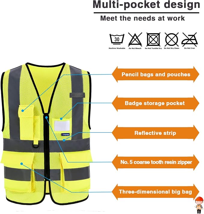 A-SAFETY hi vis Safety Vests, Yellow