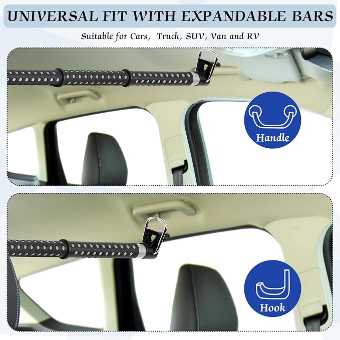 2 Pcs Fishing Rod Holder for Car Heavy Duty Vehicle Fishing Pole Rack with 8 Belts Adjustable 35 to 64.5 Inch Pole Rod Organizer Carrier Clothes Bar for Car SUV Wagon Truck Van