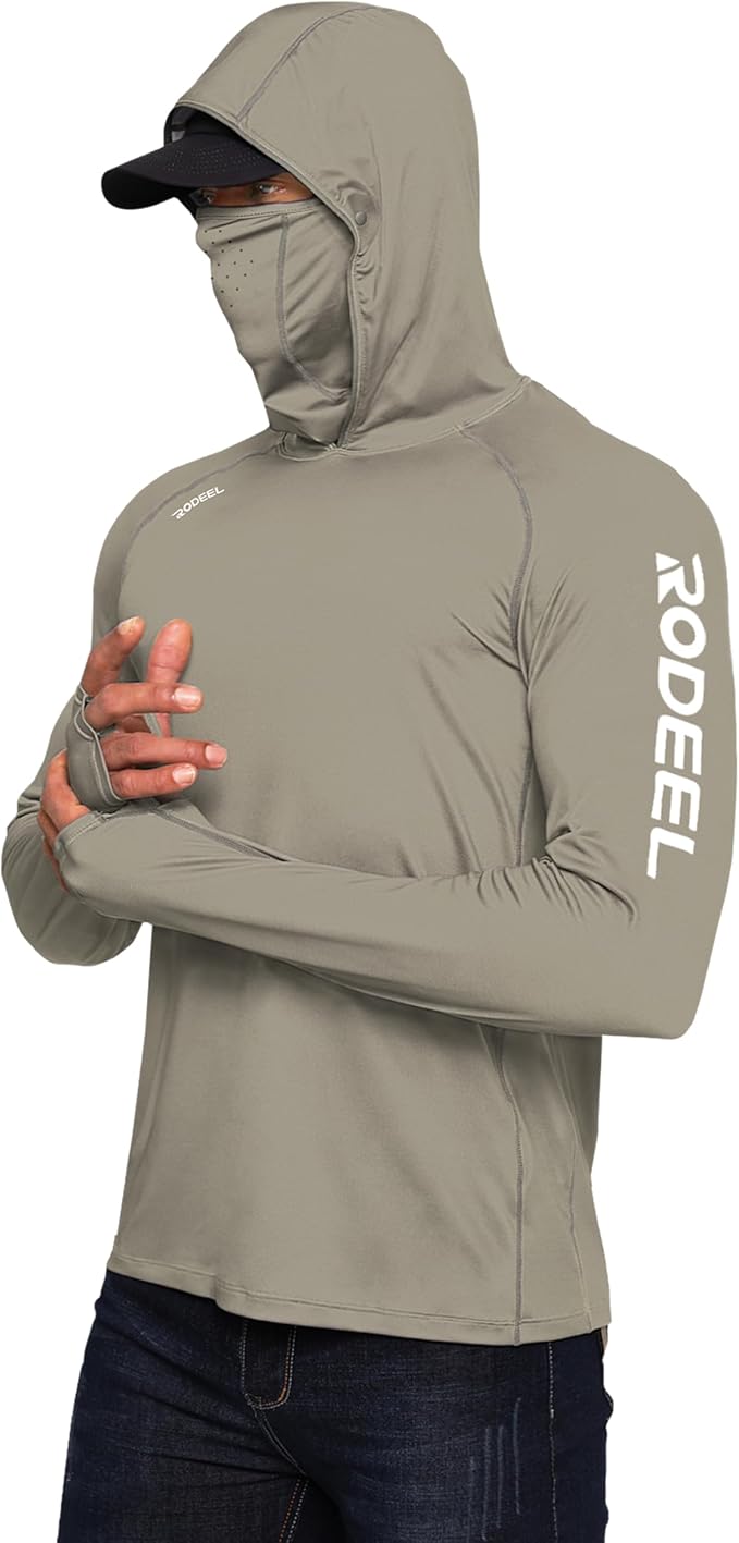 Rodeel Men's UPF 50+ Performance Fishing Hoodie, Long Sleeve Sun Protection Athletic Quick-Dry Breathable T-Shirt
