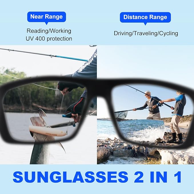 Missfive Premium Bifocal Reading Sunglasses Men Lightweight Wrap Around Design Sun Readers, UV Protection, TR90 Frame Sports/Outdoor/Driving, 2.0x