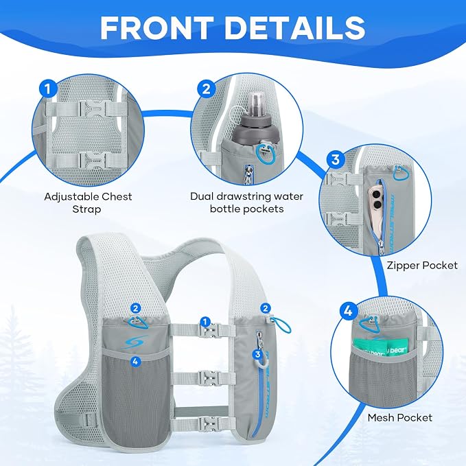 Maelstrom Running Vest,500ml Soft Flask Hydration Pack for Trail Marathon | BPA-Free Flask, Breathable Mesh, Bounce-Free Fit, Adjustable Compression, Reflective, Multi-Pockets, For Cycling, Hiking