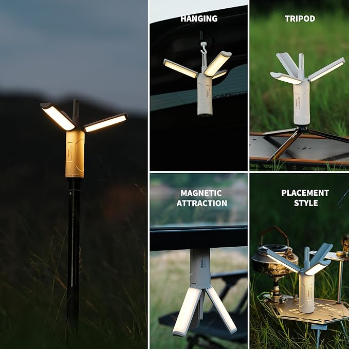 Folding Rechargeable Camping Light with Stand,Allspark Waterproof Hanging LED Camping Lantern,Magnetic Dimmable Portable Tent Lights with Detachable Tripod for Outdoor,Power Outage,Hurricane,Hiking