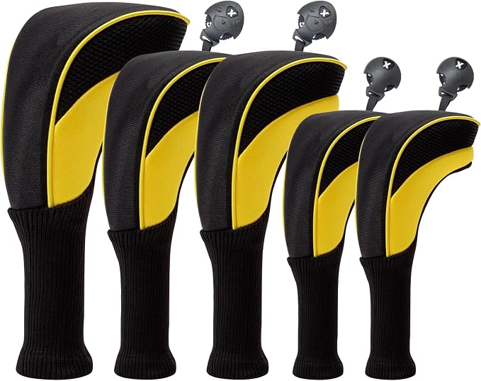 Golf Club Head Covers for Woods 3/4/5/6 Pieces Long Neck Mesh Sports Golf Club Headcovers Set with Interchangeable No. Tags 3 4 5 6 7 X Golf Accessories for Men Women