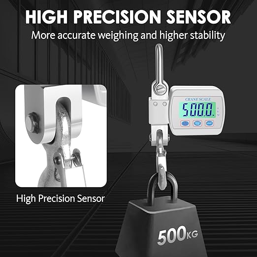 Digital Crane Scale Heavy Duty Hanging Scale- LCD Backlight, 1100lbs/500kg Max Capacity, High-Precision Sensor, Tare & Unit Switch Functions for Farm, Hunting, Warehouse & Construction