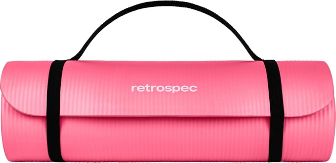 Retrospec Solana Yoga Mat 1" Thick w/Nylon Strap for Men & Women - Non Slip Exercise Mat for Home Yoga, Pilates, Stretching, Floor & Fitness Workouts