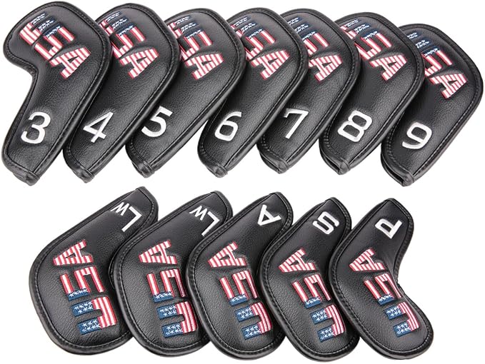 Black Leather USA Golf Club Iron Wedge Head Covers Fit All Brands