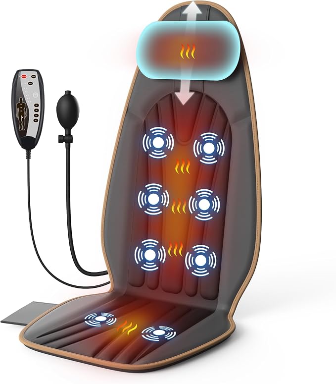 SLOTHMORE Massage Seat Cushion, Vibration Back Massager with Heat, Massage Chair Pad with Adjustable Neck Pillow, Neck/Back/Hip Heating, 8 Vibration Motors, Father Day Gifts