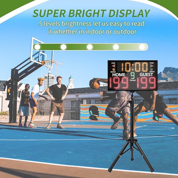 LUCKY TIME Electronic Basketball Scoreboard with Buzzer, Digital Scoreboard with Remote,Portable Score Keeper Battery Powered Score Board for Sports Games