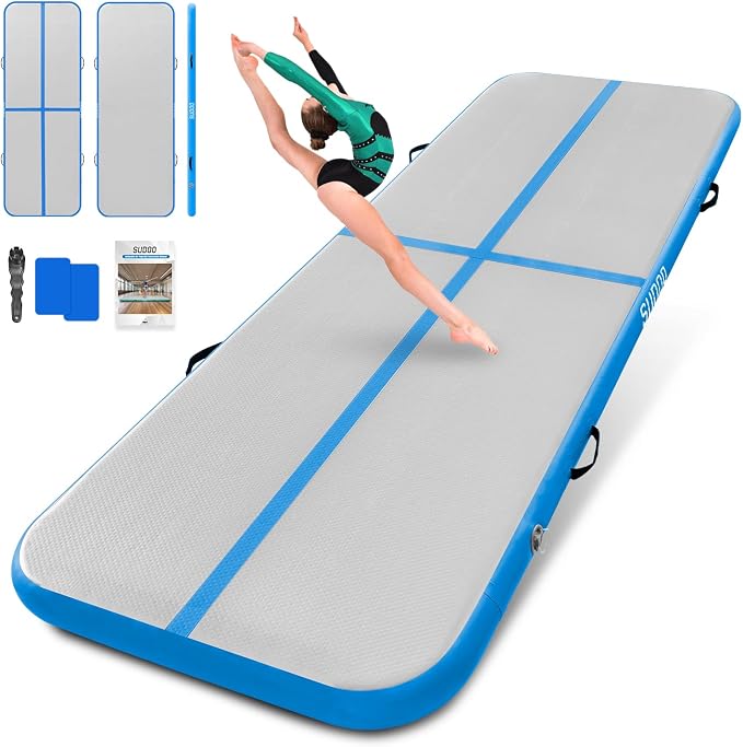 SUDOO Gymnastics Air Mat 10ft/13ft/16ft Inflatable Air Tumble Track Mat 4" Thick Tumbling Mat With Pump or No Pump for Training Tumble Yoga Cheerleading Parkour Beach Water Activities Home Use