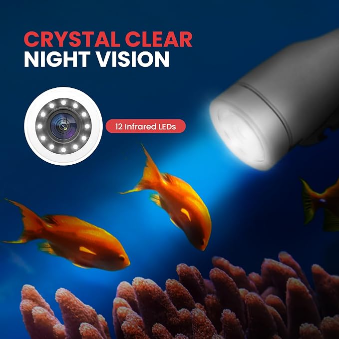 Pyle Underwater Fishing Camera, 4.3'' LCD Monitor, 1000TVL, IP68 Waterproof, 12 Infrared Lights, Removable Sun-visor, Includes Carrying Case, Ideal for Ice/Ocean/Lake Fishing