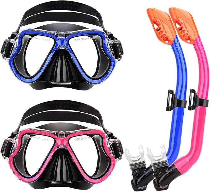 Snorkeling Gear for Kids, 4 in 1 Child Mask Fins Snorkel Set with Panoramic View Anti Fog Mask, Dry Top Snorkel, Trek Fins and Travel Bag, Kids Snorkeling Set with Fins for Snorkeling Swimming