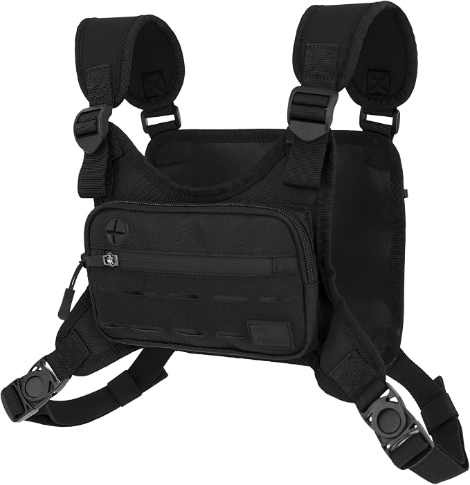 WOLF TACTICAL Men Chest Pack - Lightweight Running Vest, Water Resistant, Black