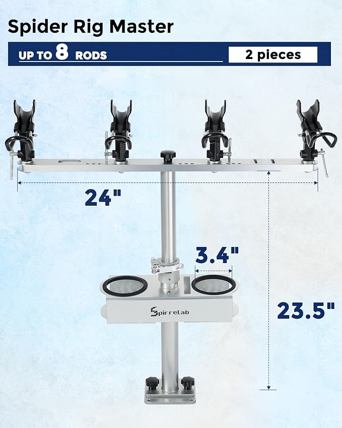 Spider Fishing Rod Holders for Boat, Aluminum Crappie Fishing Pole Mount, Adjustable Height & Angle, Boat Rod Rack for Spider Rigging