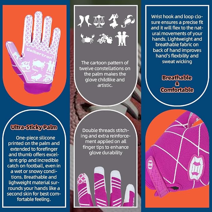 Seibertron Pro 3.0 Twelve Constellations Elite Ultra-Stick Football Receiver Gloves | Super Sticky Grip for Youth Kids Boys 8-12 Girls & Adult Men & Women, Perfect Sports Gift