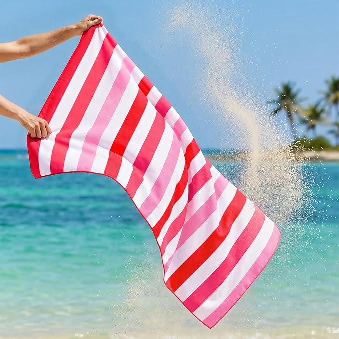 Exclusivo Mezcla Microfiber Quick Dry Beach Towel, Large Lightweight Sandfree Pool Towel for Swimming Camping Travel with Bag (Stripe Red, 30x60 Inches)
