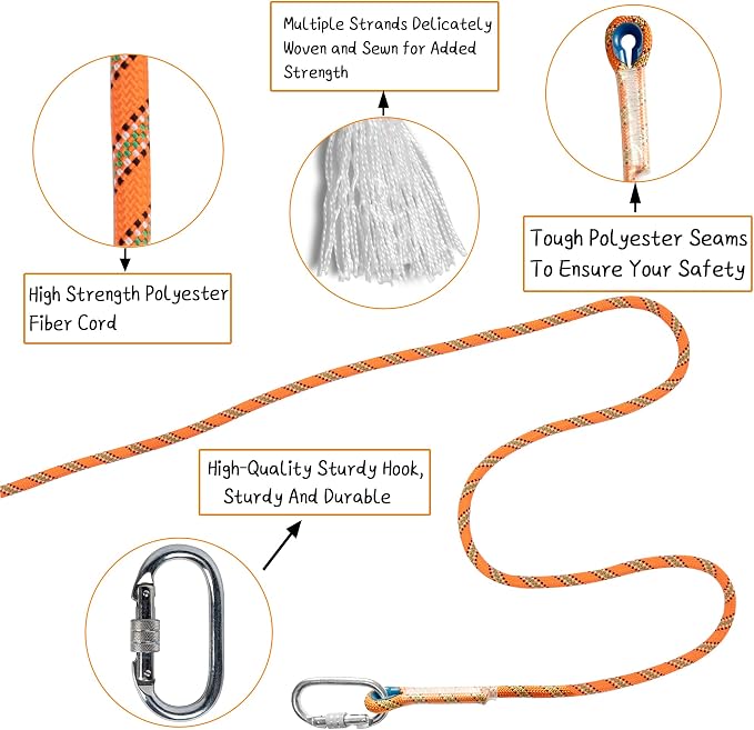 Indoor Outdoor Climbing Rope, 10/12/14mm (32FT/49FT/65FT/98FT) Static Rock Climbing Rope for Escape Rope, Ice Climbing Equipment, Fire Safety Rescue Rope, with Non Slip Gloves