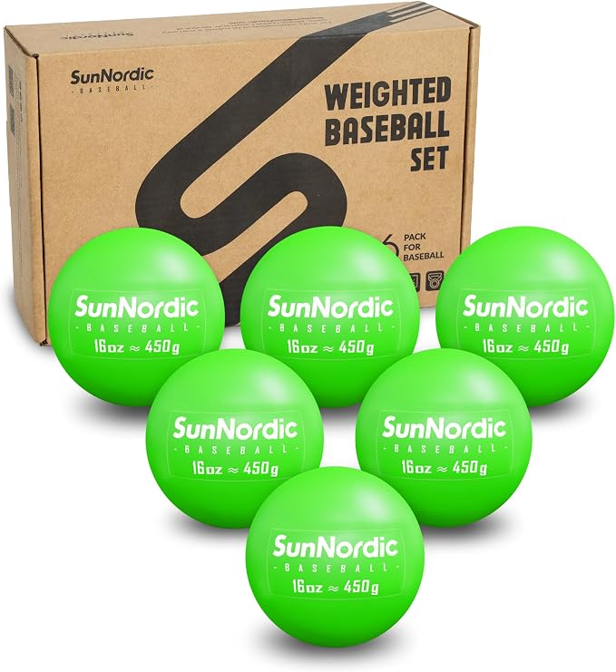 SunNordic 6 Pack Weighted Baseballs Set (16 oz) - Weighted Baseballs for Hitting Training & Improved Power - Pitching Training Baseball for All Skill Levels