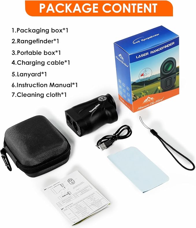 Golf Rangefinder with Slope, 2000 Yards Laser Range Finder with Pin Lock Vibration, 6X Magnification, Magnetic Mount, Rechargeable, Tournament Legal - Golf Gift for Men