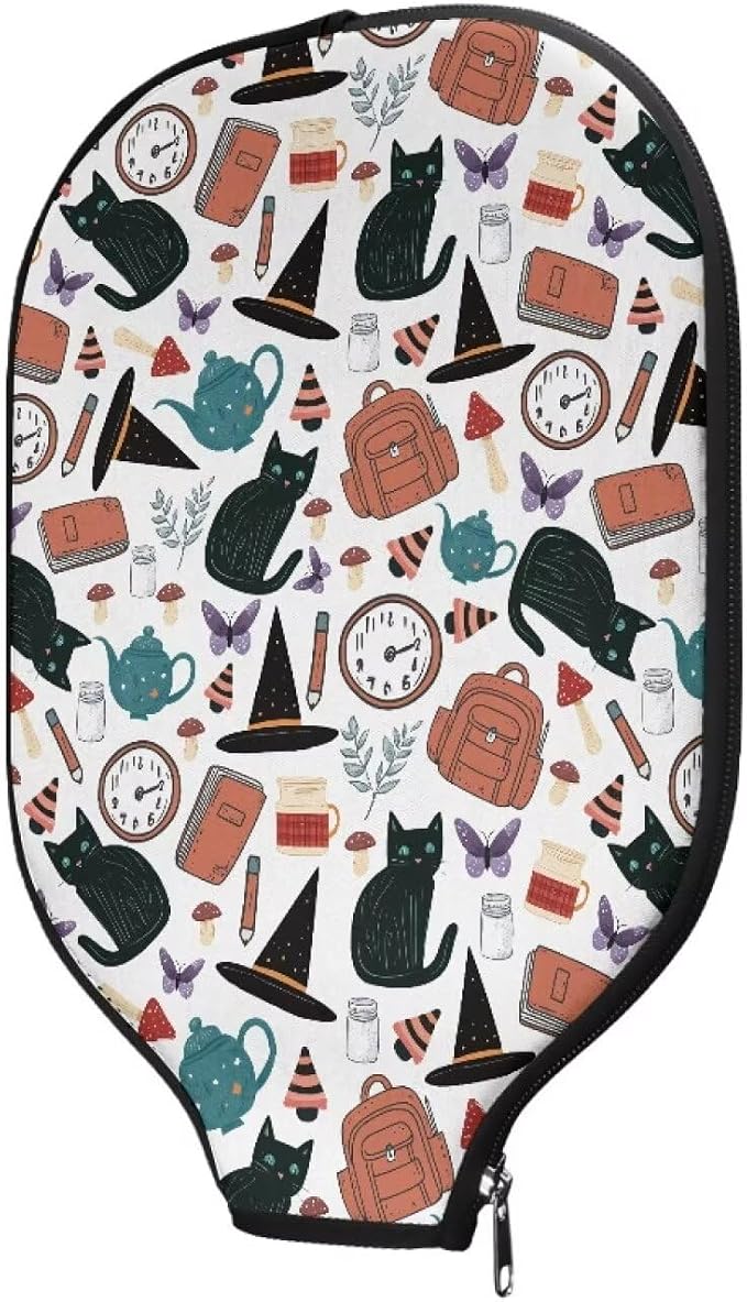Cat Schoolbag Pickleball Paddle Neoprene Cover 1 Pcs Universal Pickle Ball Racket Case with Zipper Closure Protective Sleeve Covers for Pickleball Paddle Pickleball Accessory Bags