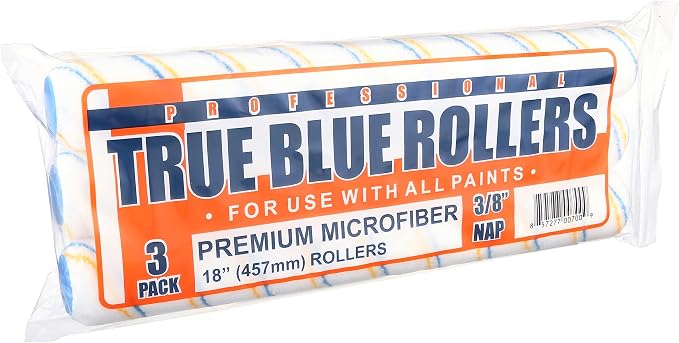 True Blue 18" Professional Paint Roller Covers, 18Inch, Best for All Types of Painting Surfaces, Refill Bulk Pack (3, 3/8" Nap)