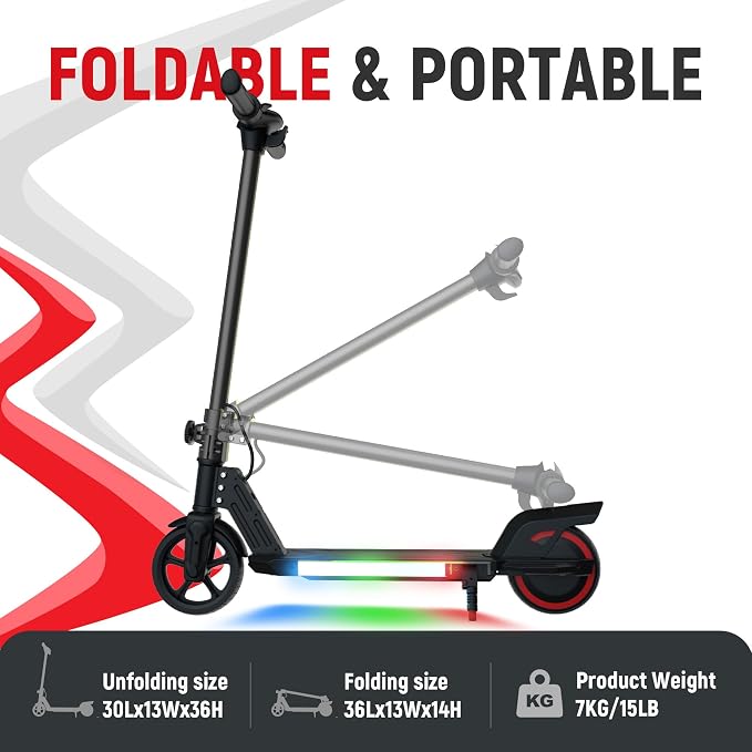 Foldable Electric Scooter for Kids, with Bright Front LED Lights,Shining Pedal, LED Display, Dual Brakes 150W Motor Kids Electric Scooter, UL2272 Certified