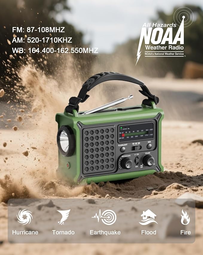 Emergency Weather Radio with Large Solar Panel, Efficient Hand Crank & Real 12000mAh Battery | AM/FM/NOAA Bands, LED Flashlight, Reading Lamp, SOS Alarm & Phone Charger for Camping & Emergencies