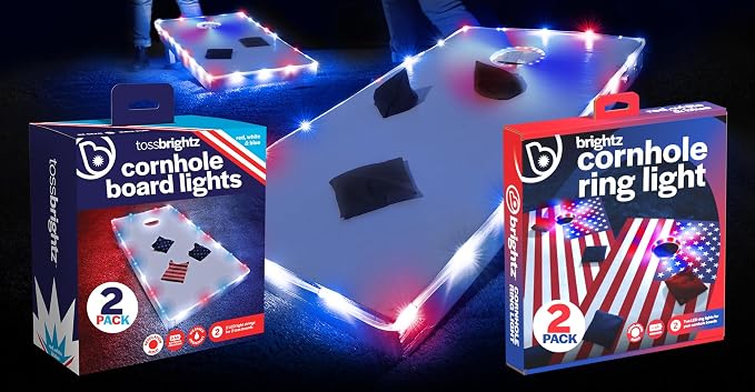 Brightz Premium Cornhole Light Bundle - Ring Lights + Board Edge Lights for Patriotic Theme